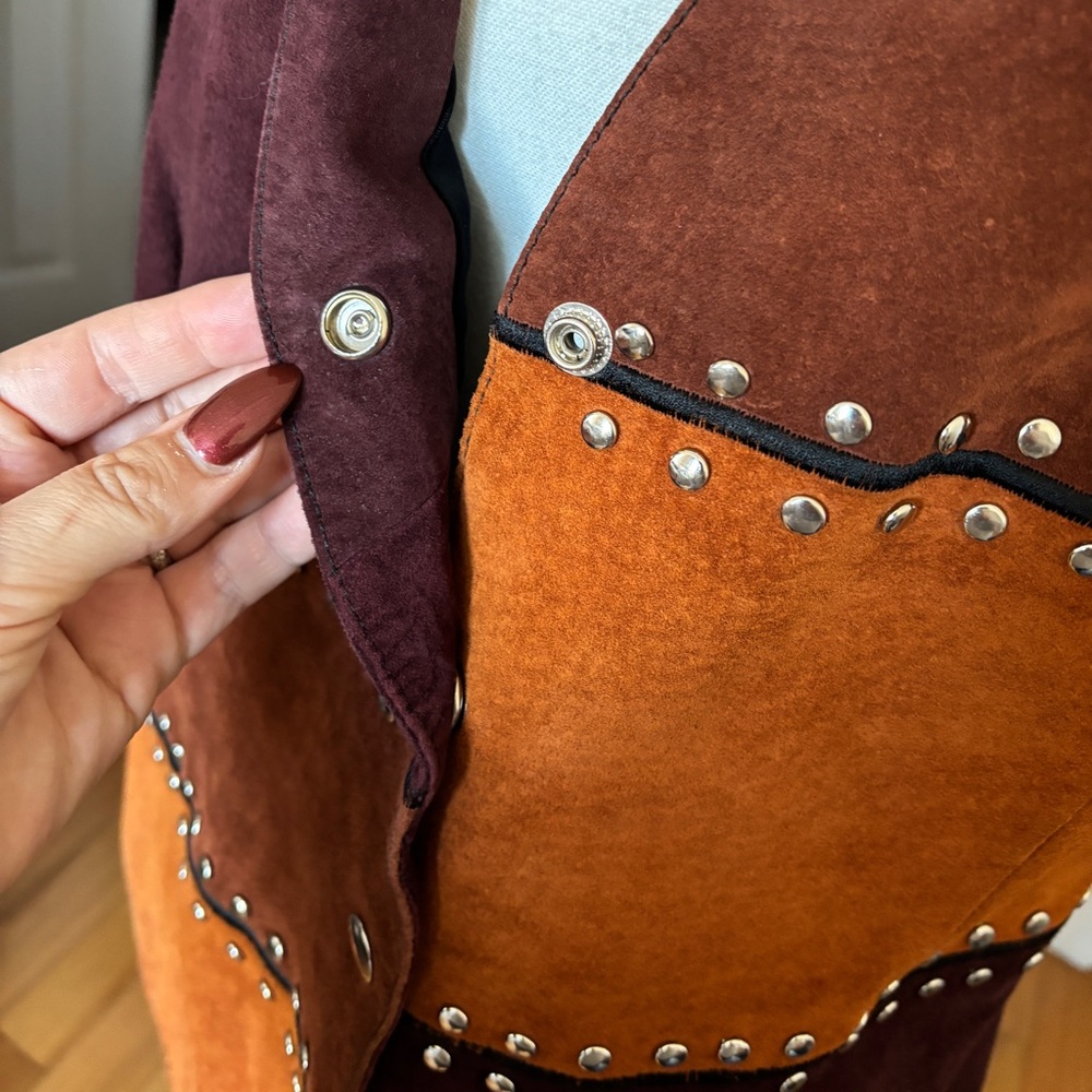 90s Vintage Patchwork Leather Western Style Studd… - image 5